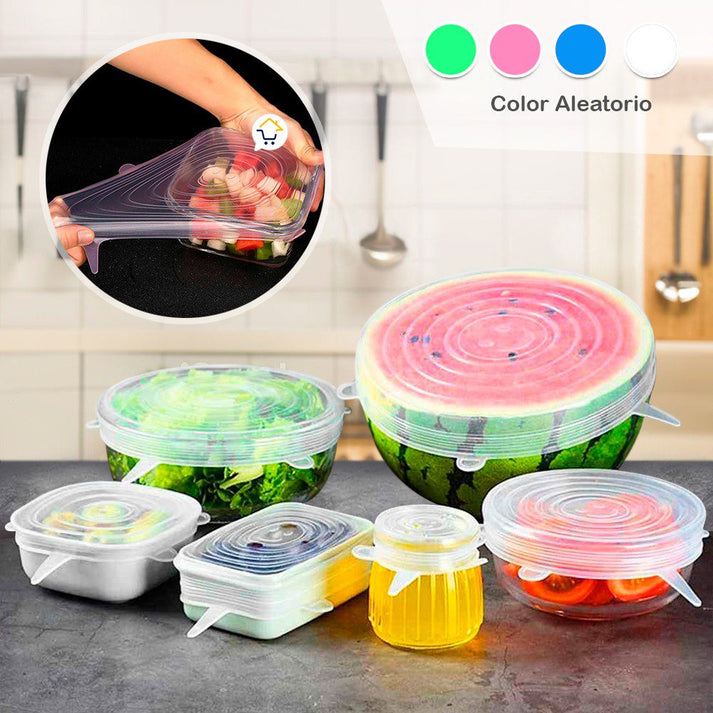 Tapas Elásticas Silicona Cocina X6 Reutilizables Adaptables