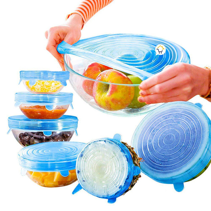 Tapas Elásticas Silicona Cocina X6 Reutilizables Adaptables