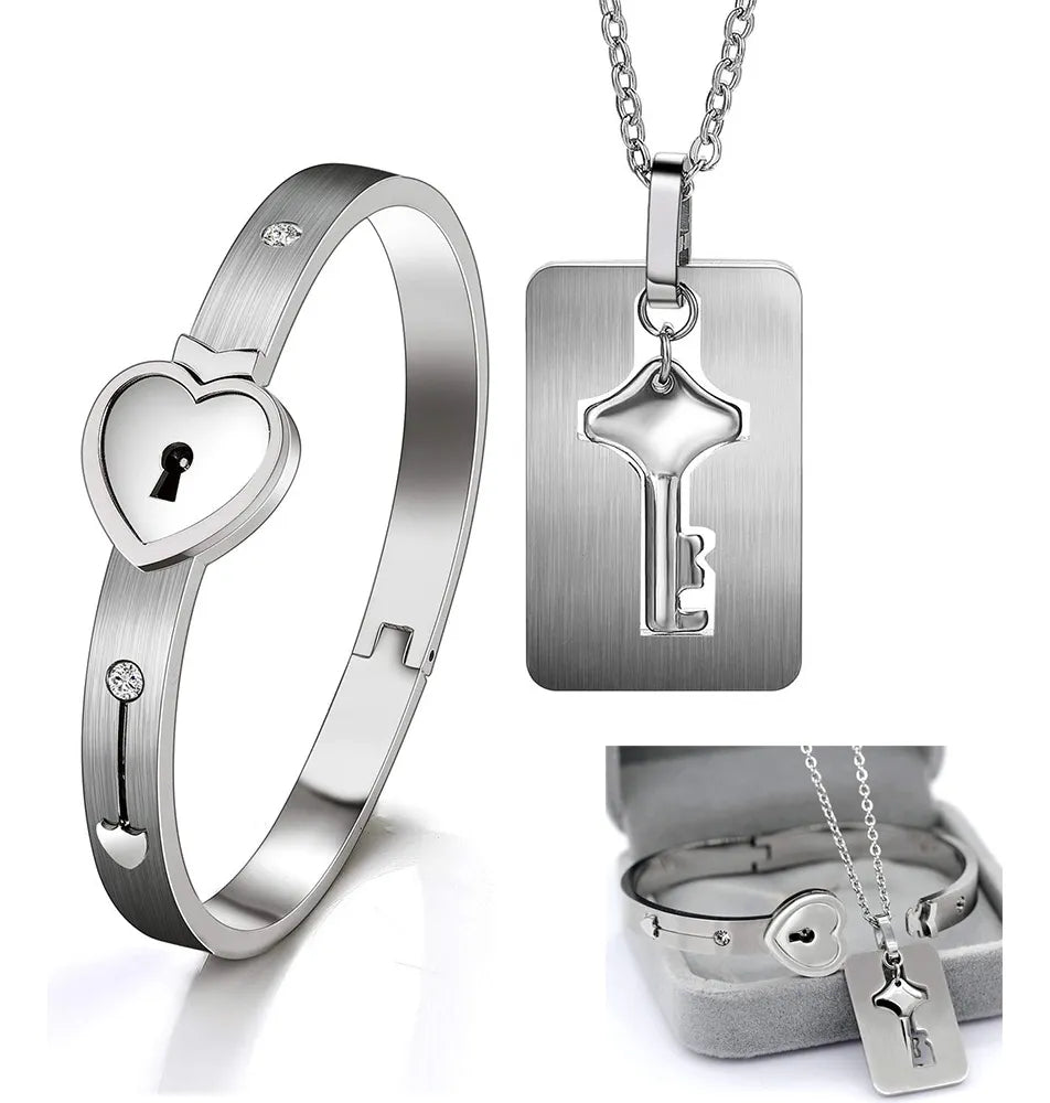 Juego De Pulsera Y Collar Con Llave Para Parejas