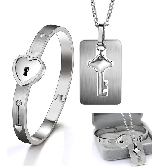 Juego De Pulsera Y Collar Con Llave Para Parejas